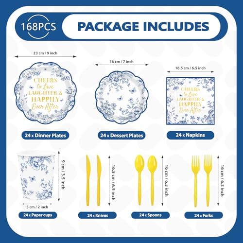 168 Pcs Blue Floral Party Decorations for Bridal Shower,Serves 24 - Image 4