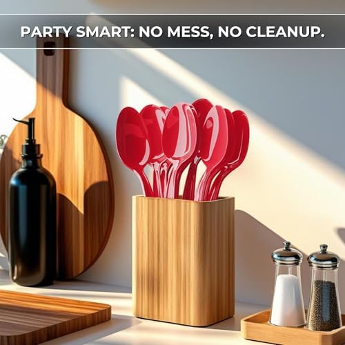 Red Plastic Spoons (24 Pieces) – Durable Disposable Cutlery Set for Christmas, Valentine's, Independence Day, Event, Birthday Party Supplies, Halloween Tableware, Perfect for Holiday, Blue Orchards - Image 6