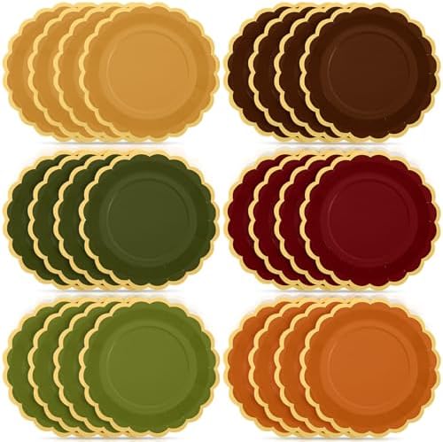 48 Pcs Fall Paper Plates 9 Inch Scalloped Paper Plates by Tiangrid