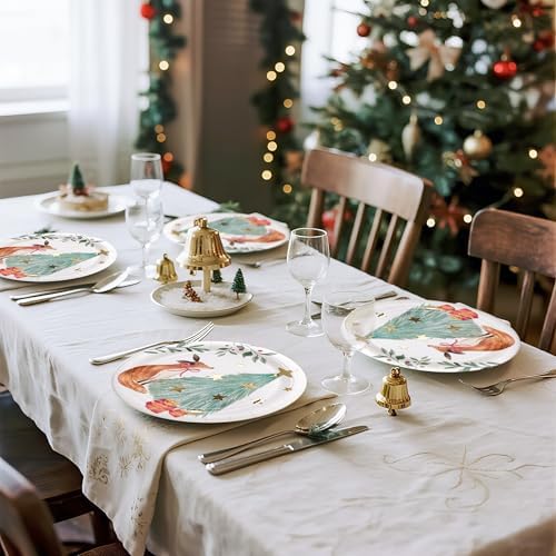 WRAPAHOLIC 25Pcs Christmas Paper Plates - 9 Inch Gold Foil Forest Fox Disposable Plates Decorative Dinner Plates for Christmas Party Tableware Supplies Table Decor - Image 6