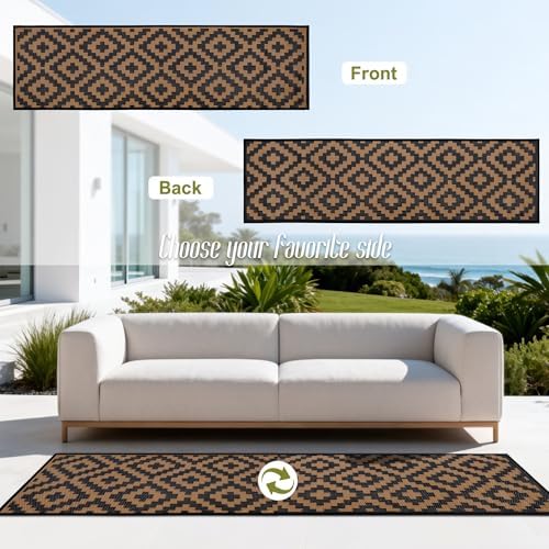 SAND MINE Reversible Mats, Plastic Straw Rug, Modern Area Rug, Large Floor Mat and Rug for Outdoors, RV, Patio, Backyard, Deck, Picnic, Beach, Trailer, Camping, Black & Brown, 2.5' x 8' - Image 3