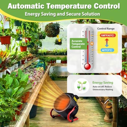 Greenhouse Heater with Thermostat, Auto Power Control with Digital Temperature Display, Fast Heating, Overheat Protection, Electric Heater for Grow Tent, Greenhouse, Flower Room, Patio - Image 2