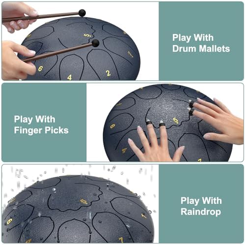 Rain Drum for Outside Garden, 8 Inches 11 Notes Steel Tongue Drum, Waterproof Meditation Rain Chime, Musical Instruments for Adult Gift with Bag, Music Book, Mallets (Navy Blue) - Image 4