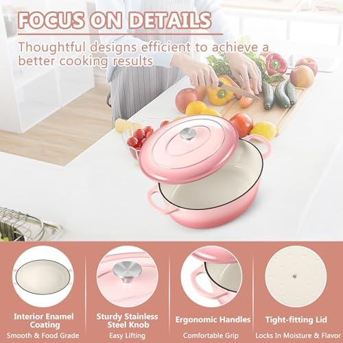 TeamFar Oval Dutch Oven, 5qt Enameled Cast Iron Dutch Oven Pot with Lid - Image 4