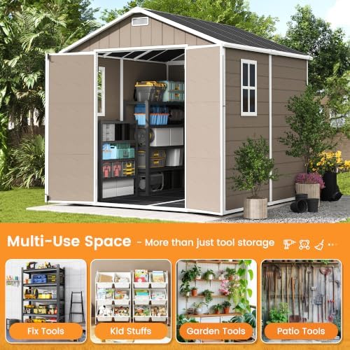 UDPATIO 8x8 FT Resin Storage Shed, Plastic Outdoor Storage for Garden,Brown - Image 5