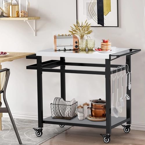32" Double-Shelf Grill Table, Movable Grill Cart for Ninja - Image 7