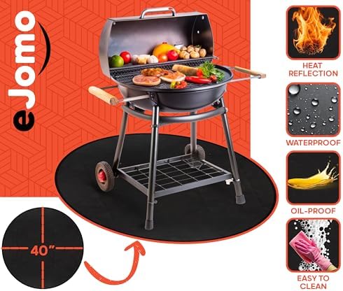 Under Grill Fire Pit Mats for Outdoor Grill Deck Protector - Black Under BBQ Grill Mat w/Fire Blanket & Corner Weights, Double-Sided Fireproof Design, Heat Resistance Up to 2000°F (Round, 40) - Image 4
