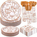 Kochorie 400 Pieces Fall Disposable Pomegranate Paper Plates Thanksgiving Vintage Floral Party Tableware Sets Including Orange Plates Cups Napkins Cutlery Serve 50 for Wedding Baby Shower Party Decor by Kochorie