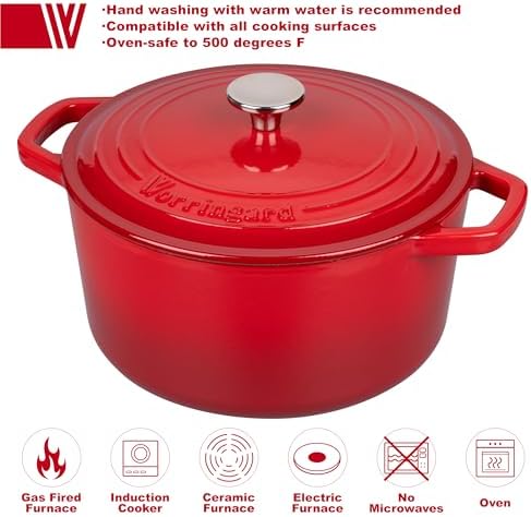 VORRINGARD Enameled Cast Iron Dutch Oven Pot with Lid, for Bread Baking, Round Bread Oven- include Sourdough Bread Baking Supplies Set, 4.5QT, Red - Image 3
