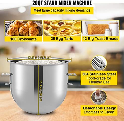 VEVOR Commercial Stand Mixer, 20Qt Stainless Steel Bowl, 1100W 2 in 1 Multifunctional Electric Food Mixer with Meat Grinder & 3 Speeds, Dough Hook Whisk Beater Included, Perfect for Bakery Pizzeria - Image 3
