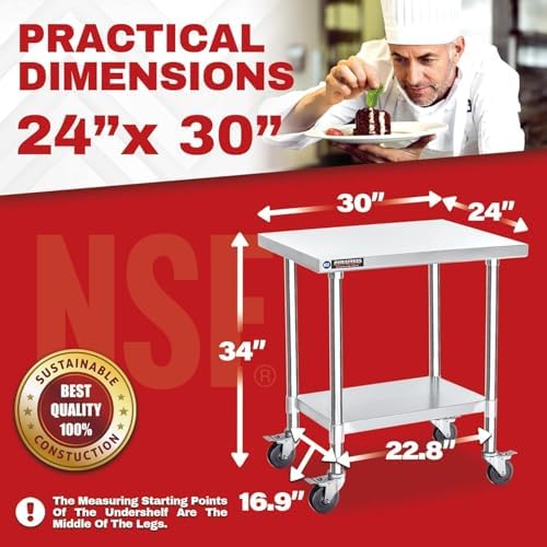 DuraSteel 24x30 NSF Stainless Steel Cart Work Table - Heavy Duty Rolling Food Prep Table Countertop Island - Metal Utility Cart on Wheels Caster, Grill Stand Storage Outdoor Kitchen Tables Bar Top - Image 3