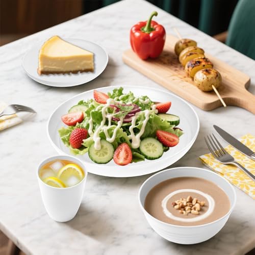 Wheat Straw Dinnerware Sets Service for 8, 32 Piece Plates and Bowls Sets, Microwave & Dishwasher Safe Dishes, Perfect for Kitchen Camping Picnic RV Dorm - White - Image 3