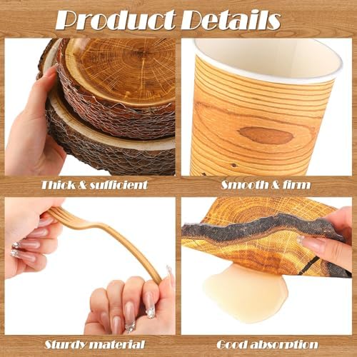 Kochorie 400 Pieces Wood Slice Disposable Tableware Sets, Rustic Wood Party Supplies with Plates Cups Napkins Cutlery Serves 50 for Birthday Hunting Forest Themed Party Decorations - Image 3