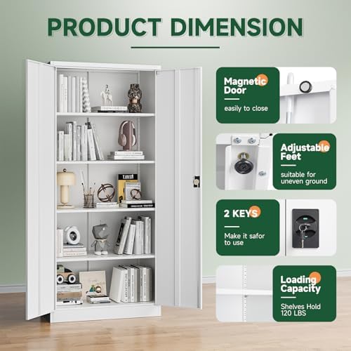 Letaya Metal Garage Storage Cabinets with Lock Door and Adjustable Shelves, Steel Tool Cabinets for Home,Office,Warehouse Organisieren (White, 71" H) - Image 6