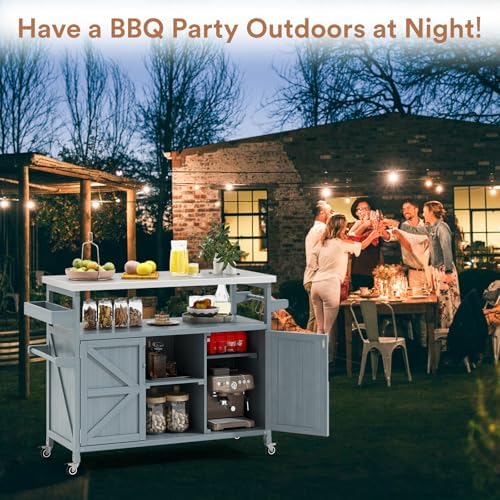 Zevemomo Outdoor Grill Cart with Storage, Lockable Casters, Gray-Blue - Image 7