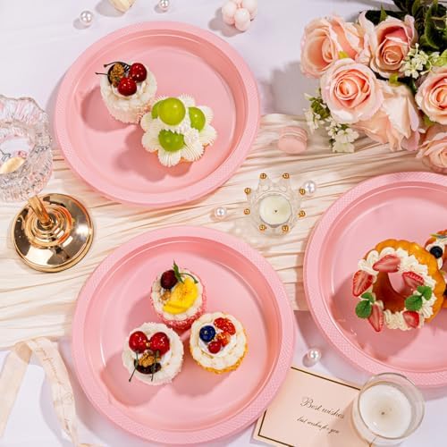 WELLIFE Pink Plastic Plates 10 Inch 50 Count - Image 2