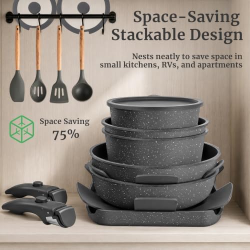YASHE 21Pcs Nonstick Pots and Pans Set with Removable Handles, Oven Safe - Image 4