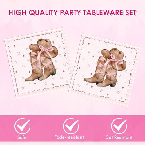 Coquette Bow Cowgirl Paper Plates Tableware Set 40PCS Western Cowgirl Birthday Party Supplies Pink Bowknot Boots Rodeo Bachelorette Party Plates and napkins for Wild West Baby Shower Decor - Image 4