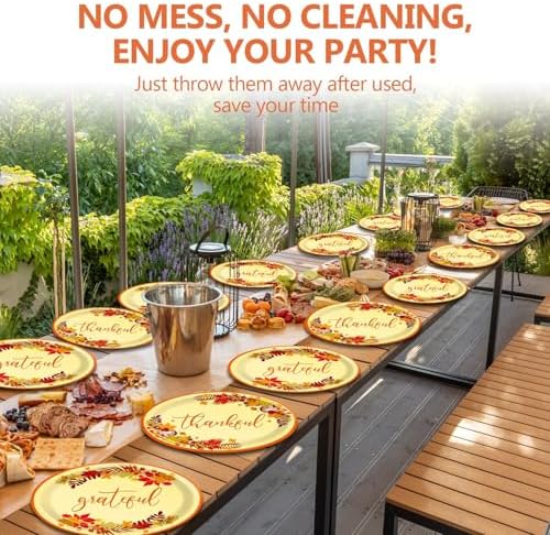 Qyeahkj 50 PCS Thanksgiving Oval Paper Plates Large 11” Heavy Duty Disposable Give Thanks Plates Fall Party Decorations Autumn Maple Leaf Serving Tray Fall Party Tableware Set - Image 6