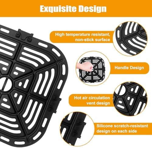 Air Fryer Grill Pan for COSORI Square Air Fryer Pro LE 5 Qt, Non-Stick 8.23’’*8.23’’ Air Fryer Rack Replacement Parts Accessories Grill Plate Crisper Plate Tray with Rubber Bumpers, Dishwasher Safe - Image 4