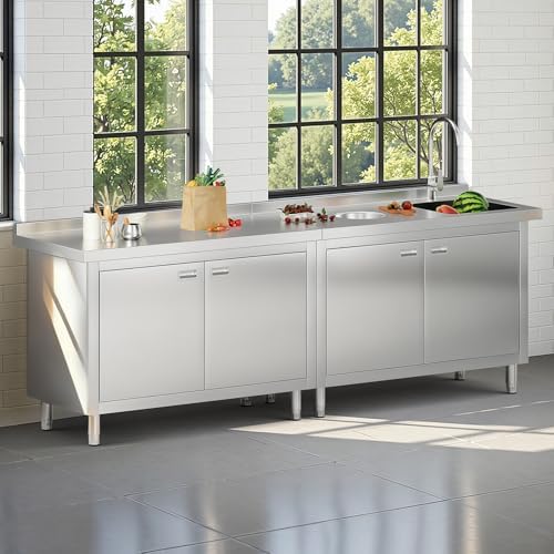 Jocisland 96-Inch Stainless Steel Utility Sink Cabinet with Faucet - Image 2
