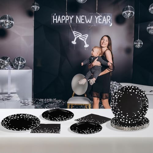 Grencian 96 Pcs Black and Silver Birthday Party Decorations, Serves 24 - Image 6