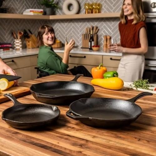 Lodge Chef Collection 3-Piece Cast Iron Skillet Set, 8, 10 and 12 Inch - Image 3