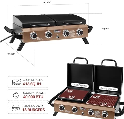 GD4002TPY Portable Tabletop Grill & Griddle Combo Bronze Gold - Image 2