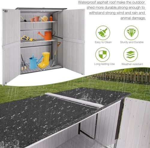 Outdoor Cabinet Storage Shed with Metal Frame Large Wooden Garden Shed Tool House with Floor,Door & Lock for Backyard Use - Image 4