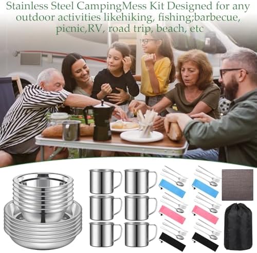 Lallisa Camping Mess Kit, Stainless Steel Plates Cups and Bowls Set - Image 5