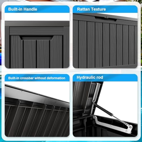 90 Gallon Waterproof Outdoor Storage Box,Resin Deck Box,Lockable Outside Storage Box Container for Patio Furniure,Garden,Tools (90 Gallon,Black) - Image 3