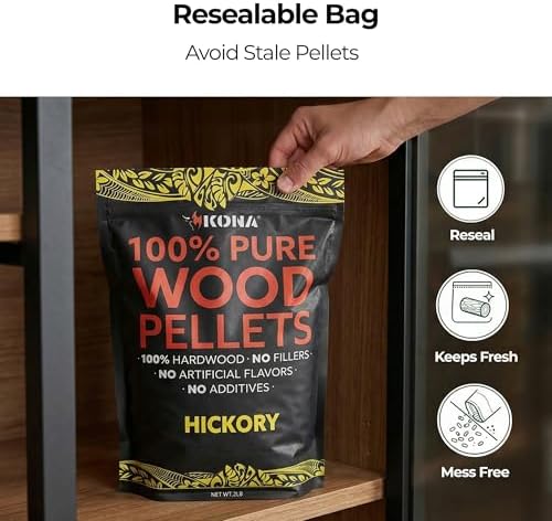 Kona 100% Hickory Smoker Pellets, Intended for Ninja Woodfire Outdoor Grill, 2 lb Resealable Bag - Image 4