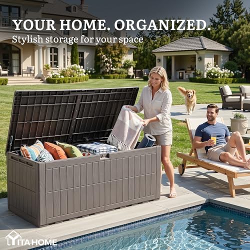 YITAHOME 200 Gallon Large Outdoor Storage Box XL Resin Deck Box with Lock - Image 3