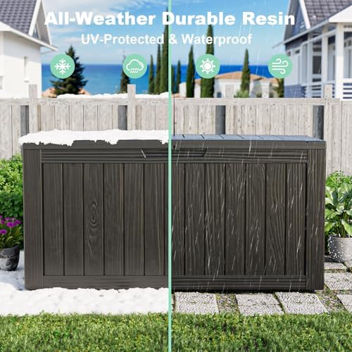 PatioZen 75 Gallon Outdoor Deck Box,Waterproof Resin Outdoor Storage Boxes, Outside Storage Lockable Container for Garden Tools,Indooor Cushions,Accessories (Black) - Image 7