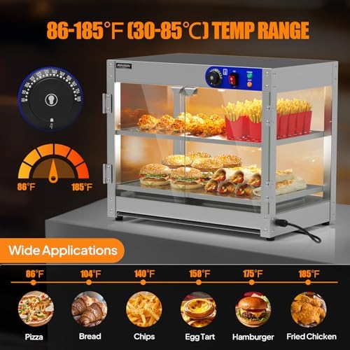 ROVSUN 2-Tier Food Warmer Pizza Warmer, Commercial Food Warmer Display with LED Lighting Removable Shelves Glass Door, Electric Countertop Food Warmer for Buffet Restaurant 110V 800W - Image 3