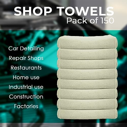 Avalon Towels Cotton Shop Rags – (Pack of 150) Size 12x14 Inches Cleaning Rags – Absorbent Shop Towels and Multipurpose Cleaning Towels for Automobiles, Industries, Garage and Homes (Natural) - Image 7