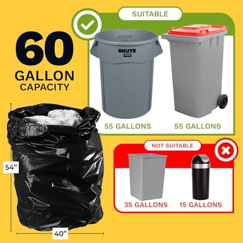 ToughBag 55-60 Gallon Medium Duty Trash Bags, 100 Count, Black - Image 2