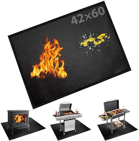Large Under Grill Fire Pit Mats 42"x60" - Oil Waterproof BBQ Camping Stove Fireproof Mat, Reusable Easy Clean Gas Grill Mat for Outdoor Deck Protector by BAKEWAY