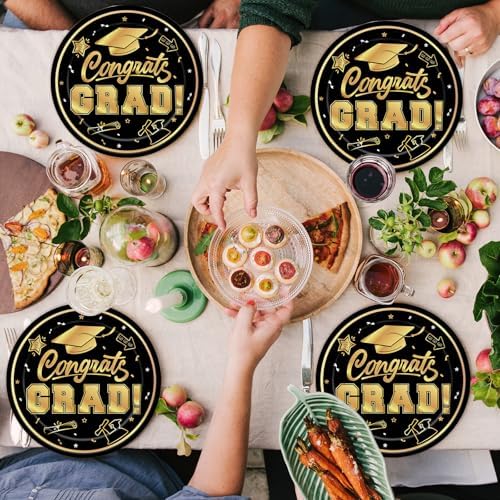 40Pcs Graduation Plates and Napkins 2026 Party Supplies, Class Of 2026 Disposable Black Gold Tableware Set for Congrats Grad Party Decorations (Graduation) - Image 6