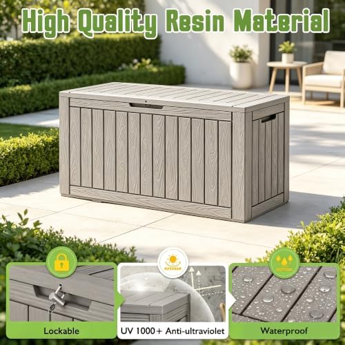 Outdoor Storage Waterproof Deck Box for Patio (110 Gallon, Grey) - Image 3