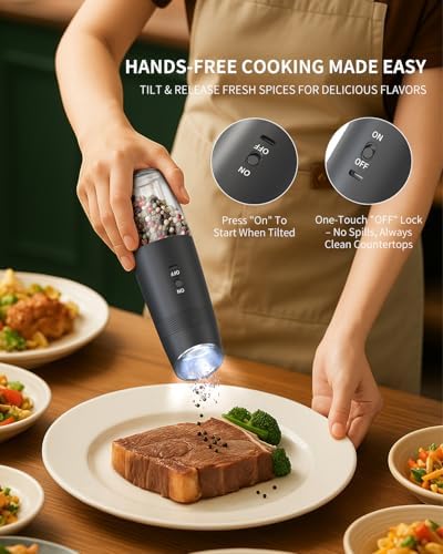 CIRCLE JOY Gravity Electric Salt and Pepper Grinder Set Rechargeable Automatic Pepper and Salt Shakers with LED Light, External Adjustable Coarseness, One-Hand Operation for Salt & Spices - Image 5