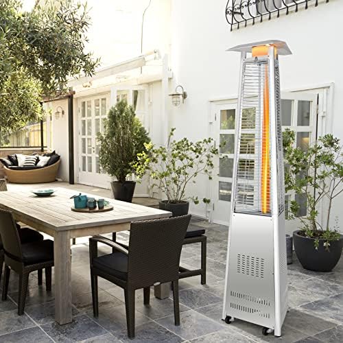 Tangkula Patio Propane Heater, 42,000 BTU Pyramid Outdoor Heater with Tip-Over and Flameout Protection, Quartz Glass Tube, Wheels - Image 3