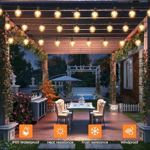 OHLUX 60FT Solar Globe String Lights Outdoor, Shatterproof Solar Patio Lights with Remote, 27 Dimmable LED Filament G40 Bulbs, 2200K Soft Warm White Edison Hanging Light for Outside Backyard Deck - Image 6