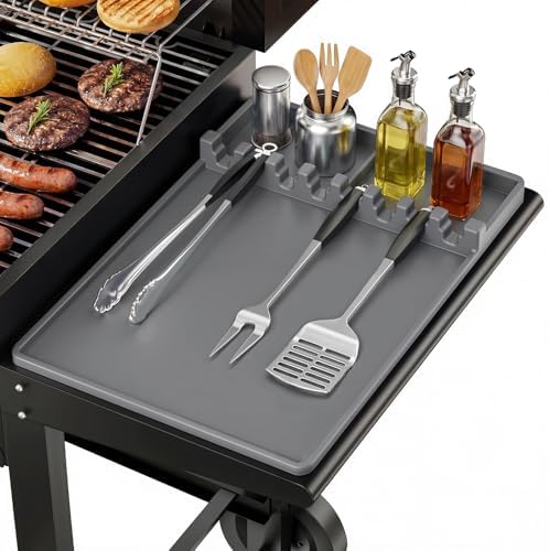 Silicone Grill Mats Compatible with Blackstone, Spatula Tools Mat with Drip Pad, Griddle Mats BBQ Grill Accessories, Side Shelf Pad for Kitchen Counter Outdoor Grill, Easy-to-Clean, Grey by Unknown