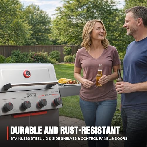 Monument Grills 4 Burner Stainless Steel Propane Gas Grill Mesa 2, 525 sq.in, 37,000 BTU, Broil Zone, Foldable Side Shelves, Built in Thermometer, Fsst Assembly, with Smoker Box - Image 5