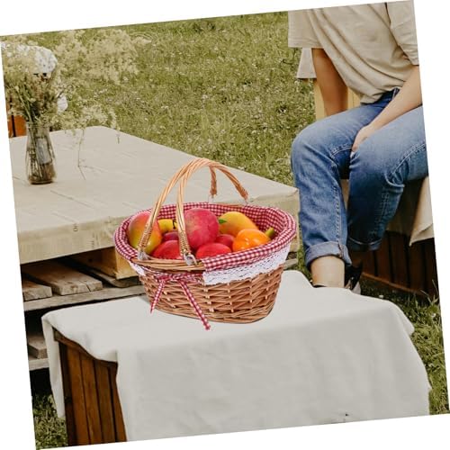 Vintage Wicker Picnic Basket with Handles, Rustic Fruit Storage Container - Image 7