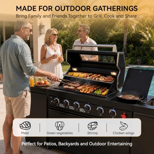 85" Modular Outdoor Kitchen Island,4-Burner 72,000 BTU Stainless Steel Propane Grill with Side Burner,Infrared Burner,Sink,Storage Cabinets,and Granite Countertop.Gas Grill for Backyard & Patio BBQ. - Image 4