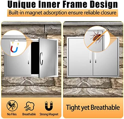 Outdoor Kitchen Doors 31''W X 24''H, Flush Mount Stainless Steel BBQ Access Doors, Double Grill Access Door for Outdoor Kitchen Cabinets and BBQ Island - Image 5
