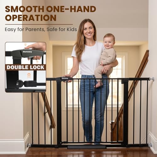 Mumeasy 36-58" Extra Wide Baby Gate for Stairs, 30" Tall Walk Through Dog Gate for Doorways & Hallways, Auto Close Pressure Mounted Safety Gate for Toddlers & Pets, Dual Swing Child Gate Indoor, Black - Image 5