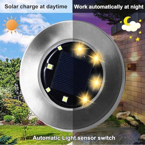 4.6 Inch Diameter Solar Ground Lights, Waterproof Solar Garden Lights, Outdoor Garden Waterproof Bright in-Ground Light, Landscape Lighting for Pathway,Yard,Lawn,Patio,Walkway (12 Pack Warm Light) - Image 2